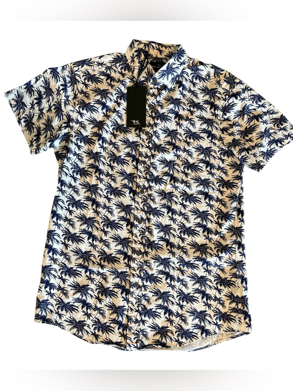 Rodd & Gunn White Short-Sleeve Palm Print Button-Up Shirt with Navy Motif